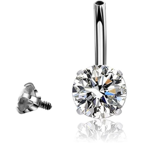 14G 316l Surgical Stainless Steel Belly Navel Button Rings AAA Cubic Zirconia - Picture 4 of 4